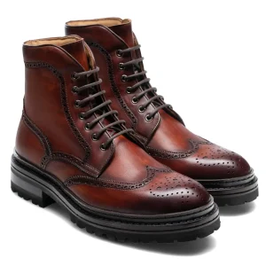 Height Increasing Tan Leather Travise Chunky Derby Boots