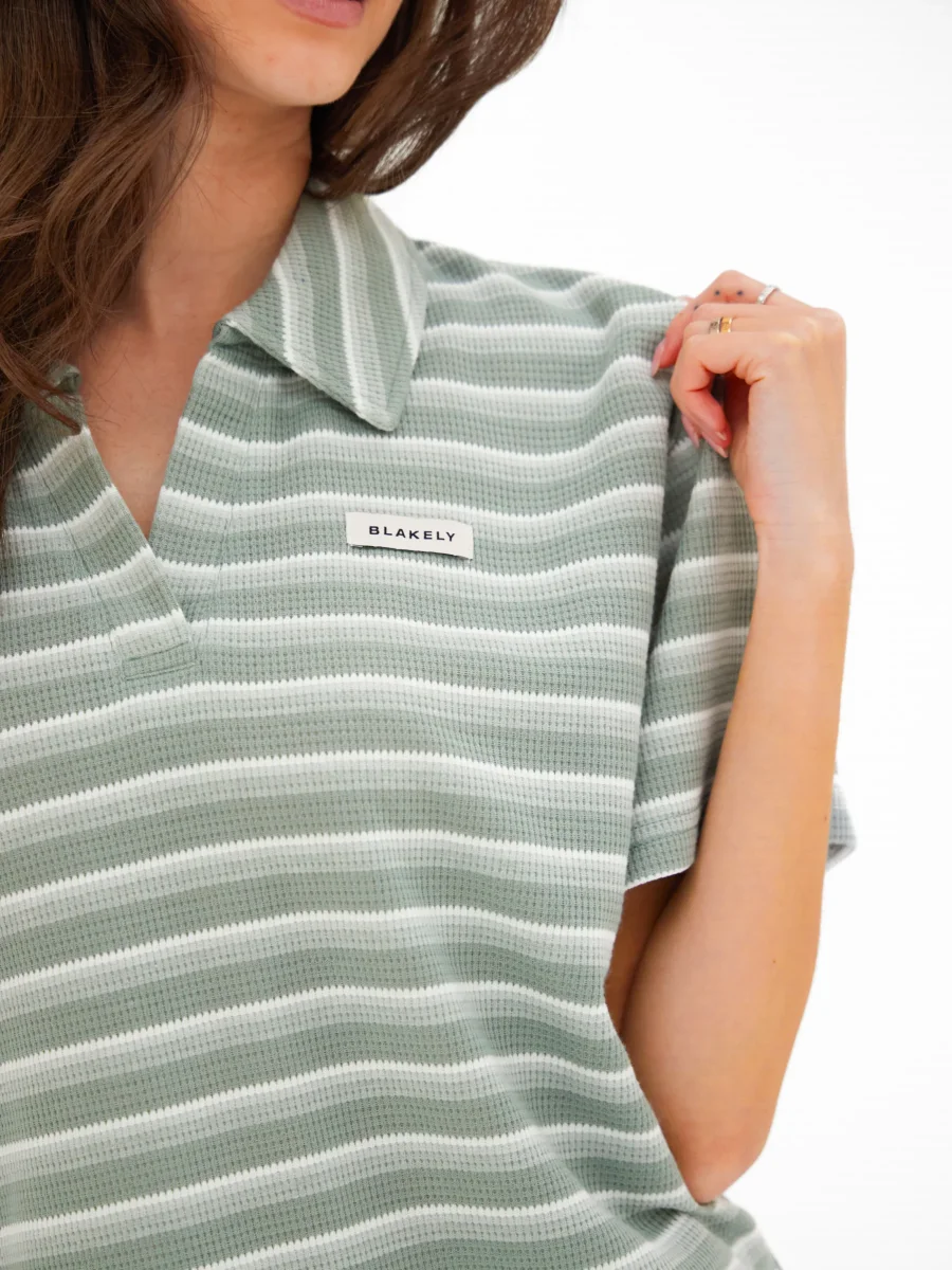 Soft Stripe Waffle Rugby Shirt - Green Stripe - Image 9