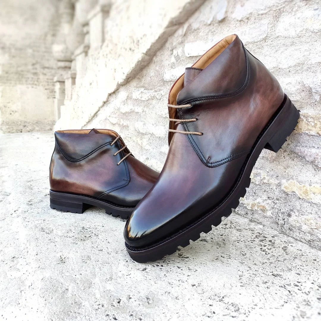 Brown Leather Pernik Chukka Chunky Boots with Track Sole – Hiking and Trekking Boots