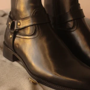 Black Leather Fabrigo Harness Chelsea Boots