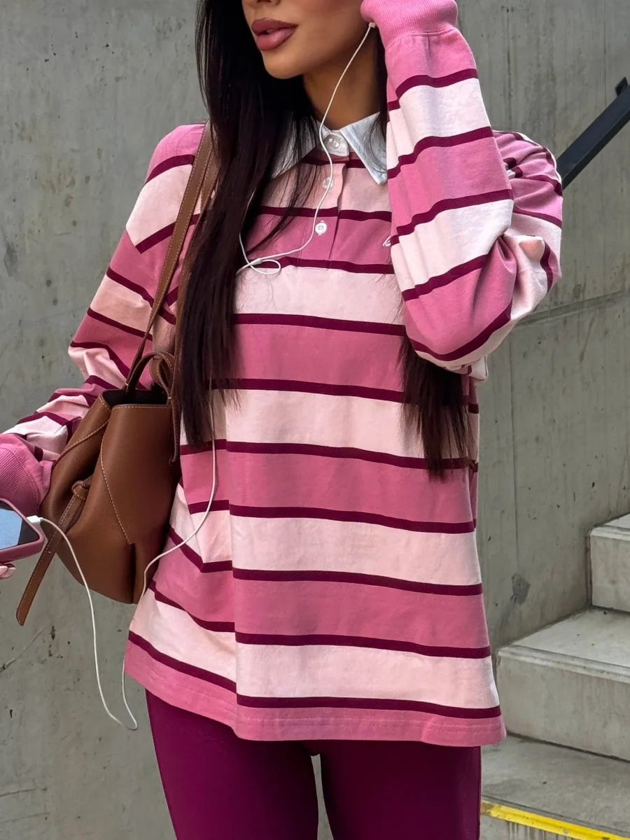 Skye Stripe Rugby Shirt – Hot Pink Mix